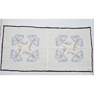 Handmade Table Runner Hand-Stitched Butterfly-Themed  Quilt With Floral Border
